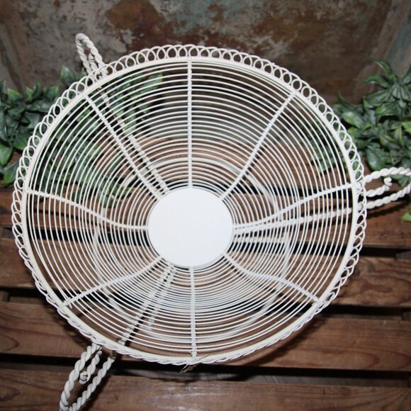 NEW Lrg White Shabby French Pedestal Centerpiece Dish Bowl Basket w/Handles - Picture 8 of 10